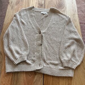 LOFT Beige/Cream V-neck Knit Cardigan Sweater, Size L